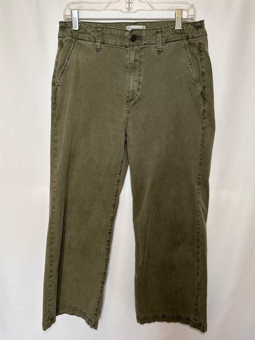 PAIGE Carly High Rise Wide Leg Pants Vintage Ivy Green Lyocell Crop Size 30